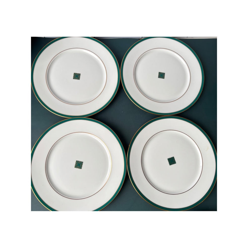 Lenox Margaret Salad Plates Set of 4 Debut Collection Teal Gold Trim USA Made
